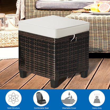 Patio Rattan Ottoman Set with Removable Cushions (2-Piece)
