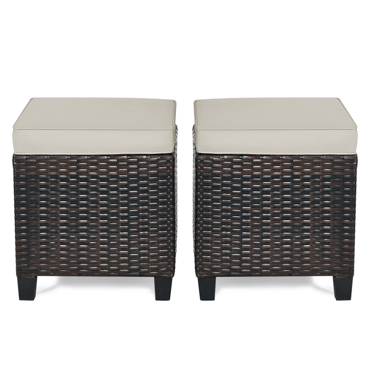 Patio Rattan Ottoman Set with Removable Cushions (2-Piece)