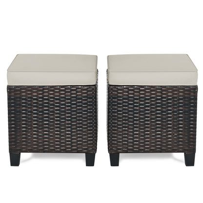 Patio Rattan Ottoman Set with Removable Cushions (2-Piece)