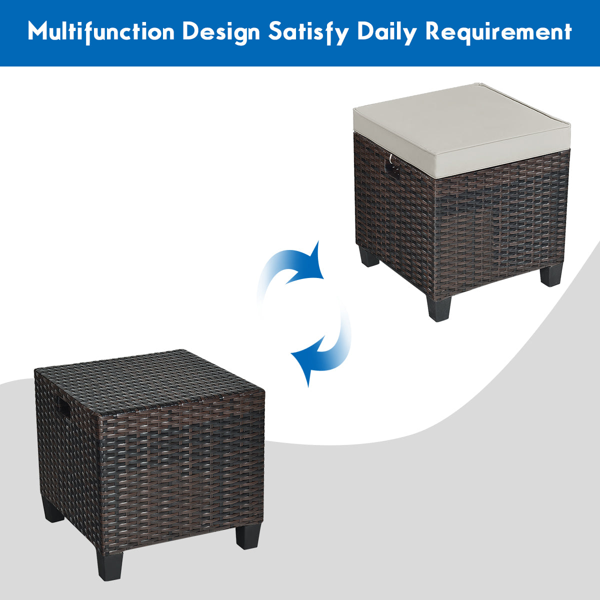 Patio Rattan Ottoman Set with Removable Cushions (2-Piece)