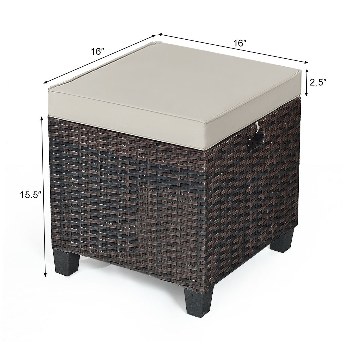 Patio Rattan Ottoman Set with Removable Cushions (2-Piece)