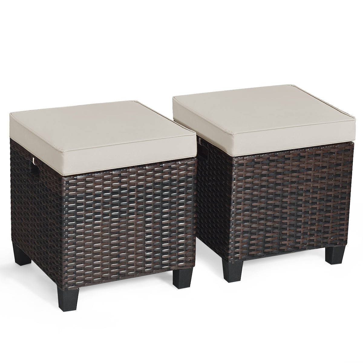 Patio Rattan Ottoman Set with Removable Cushions (2-Piece)