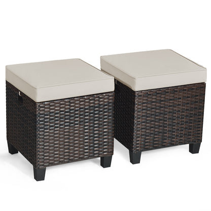 Patio Rattan Ottoman Set with Removable Cushions (2-Piece)
