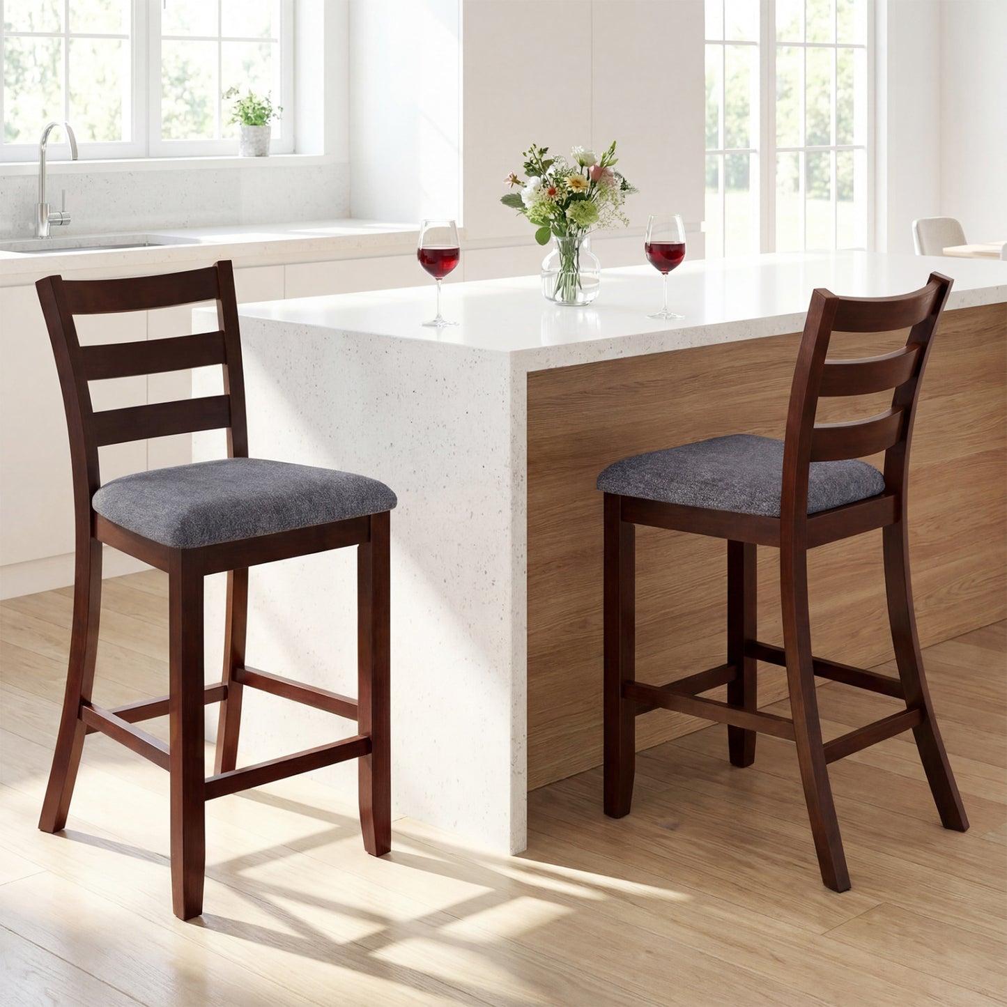 Counter Height Chairs Set of 2 with Fabric Seat