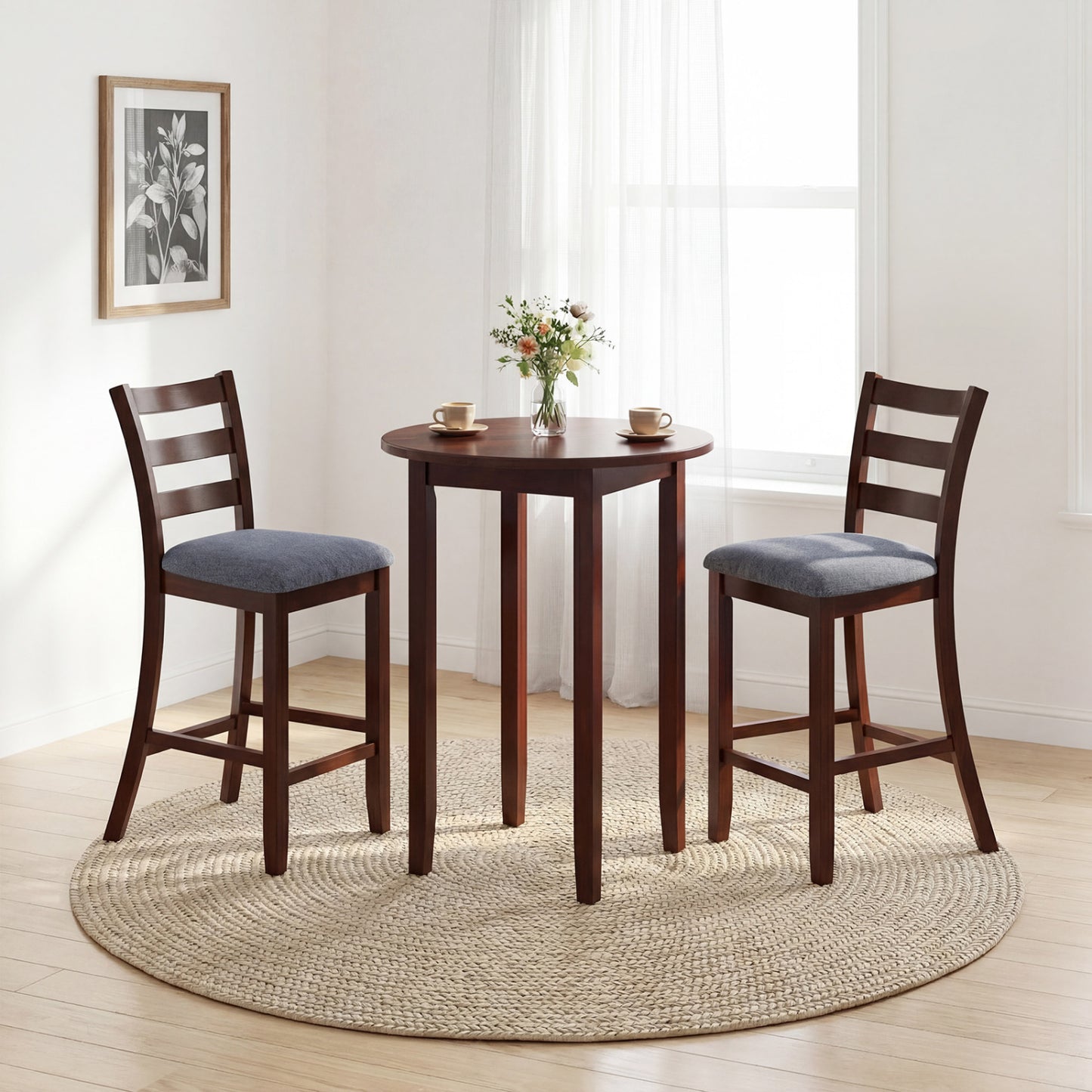 Counter Height Chairs Set of 2 with Fabric Seat