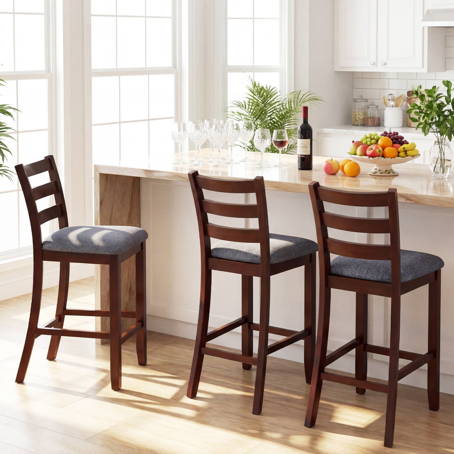 Counter Height Chairs Set of 2 with Fabric Seat