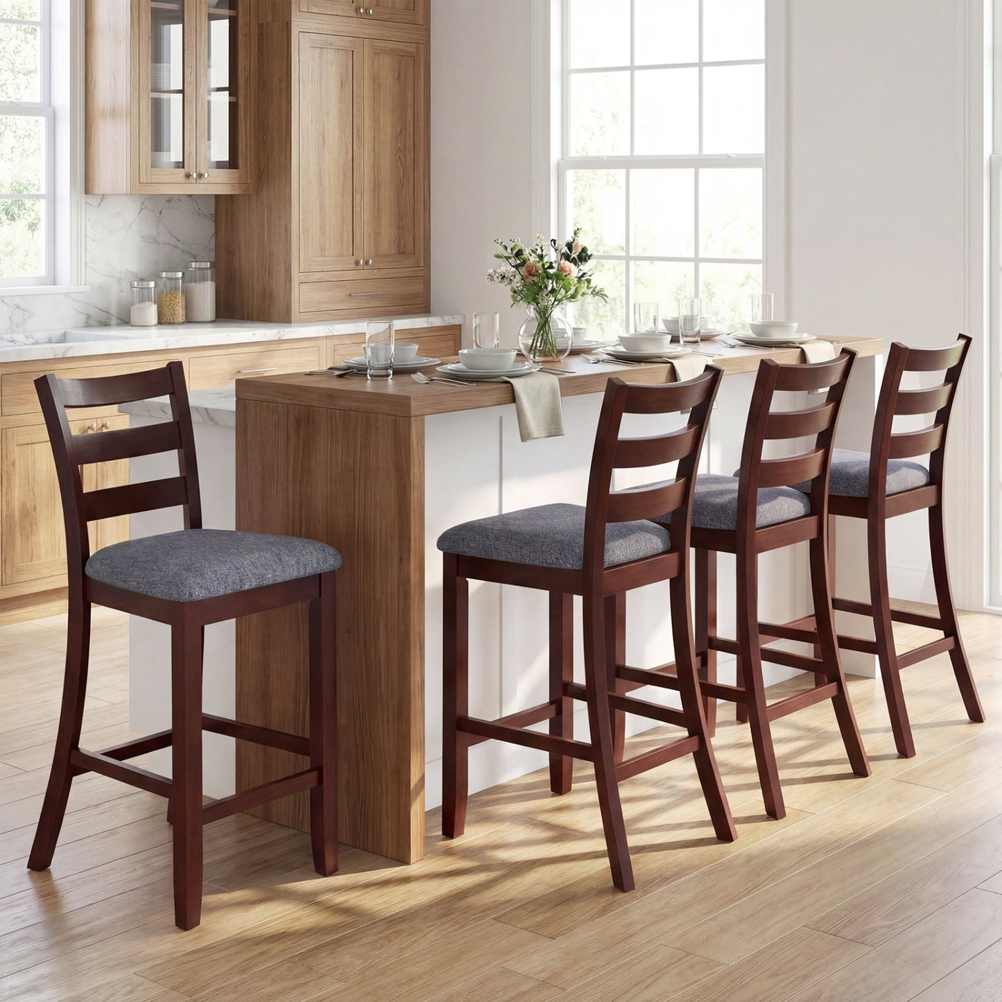 Counter Height Chairs Set of 2 with Fabric Seat