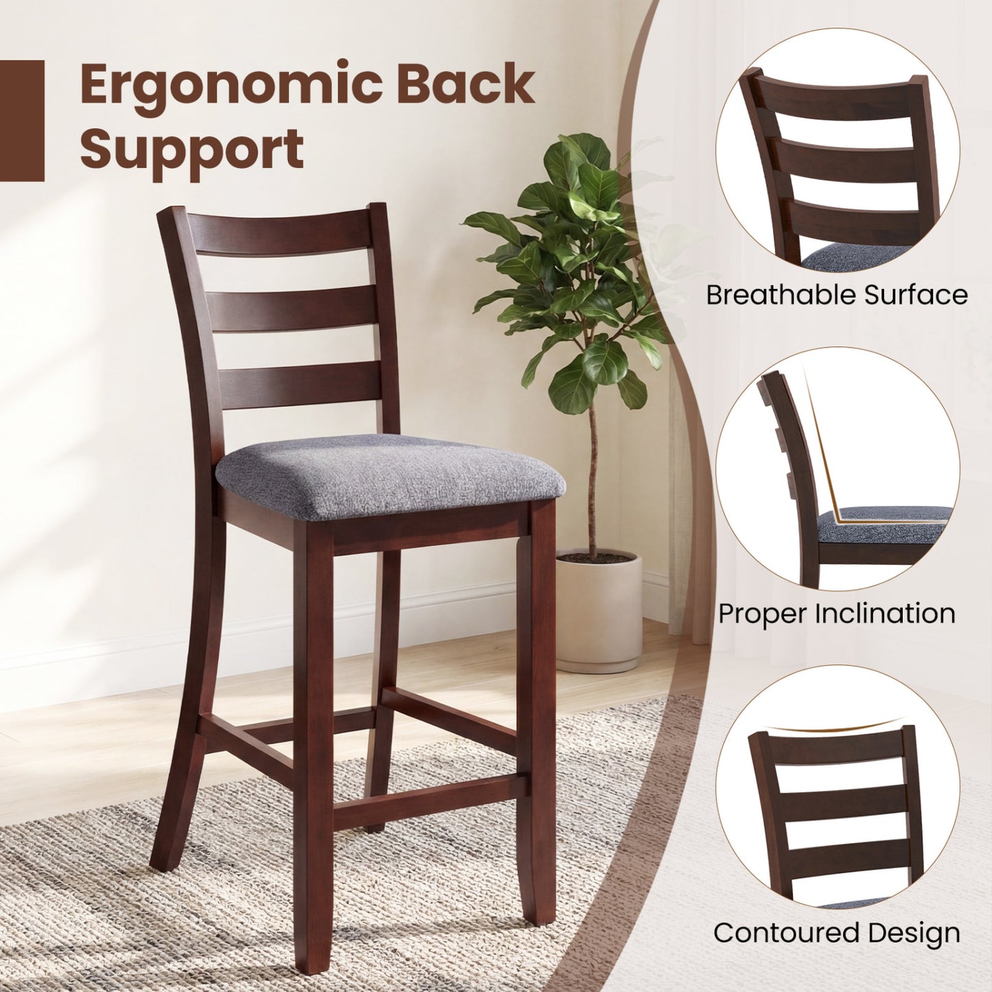 Counter Height Chairs Set of 2 with Fabric Seat
