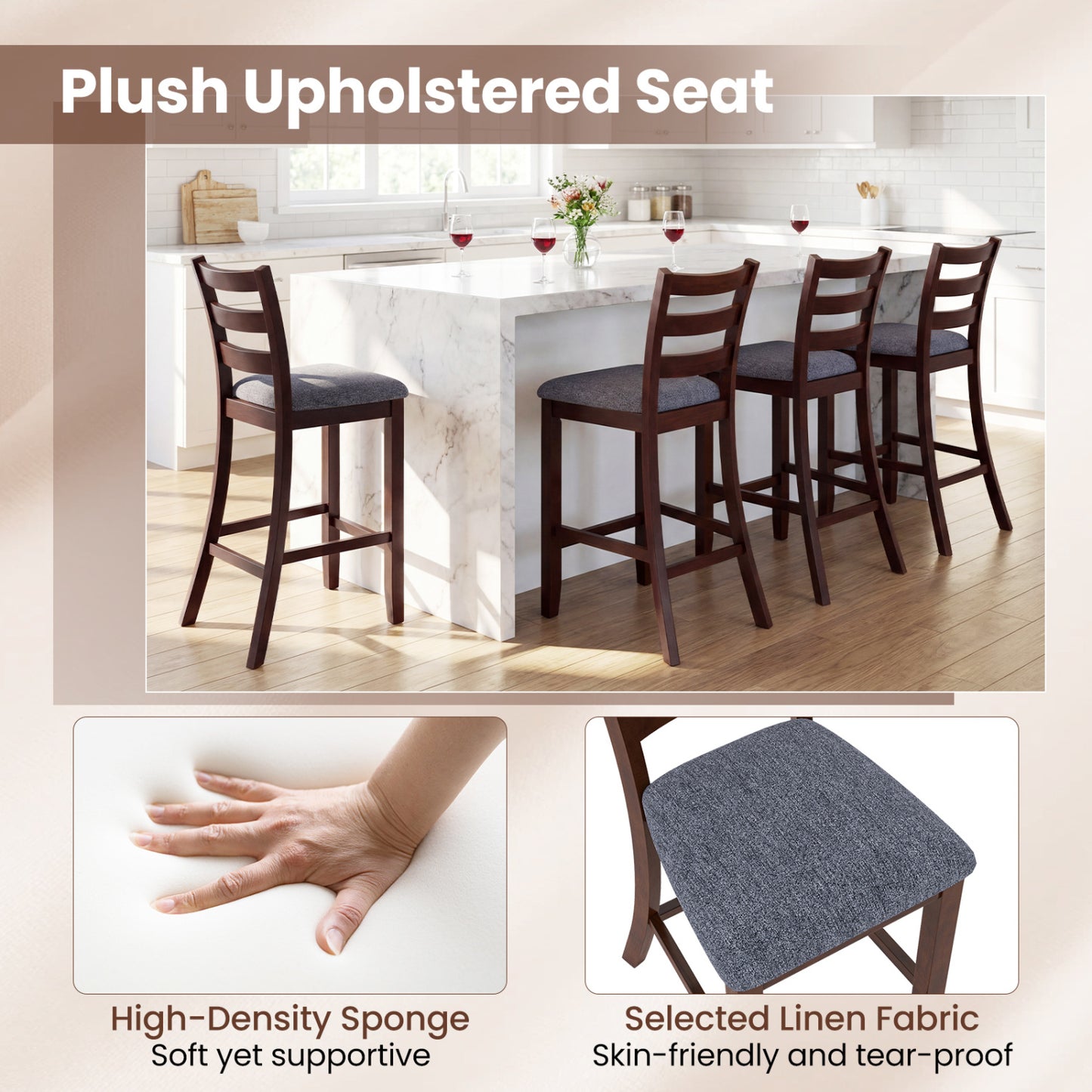 Counter Height Chairs Set of 2 with Fabric Seat