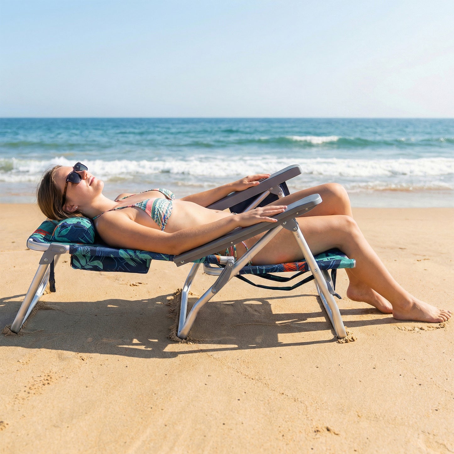 Folding Beach Chair 2-Pack with 5-Position Backrest & Pillow