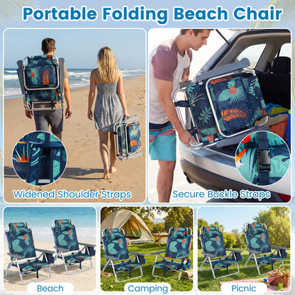Folding Beach Chair 2-Pack with 5-Position Backrest & Pillow