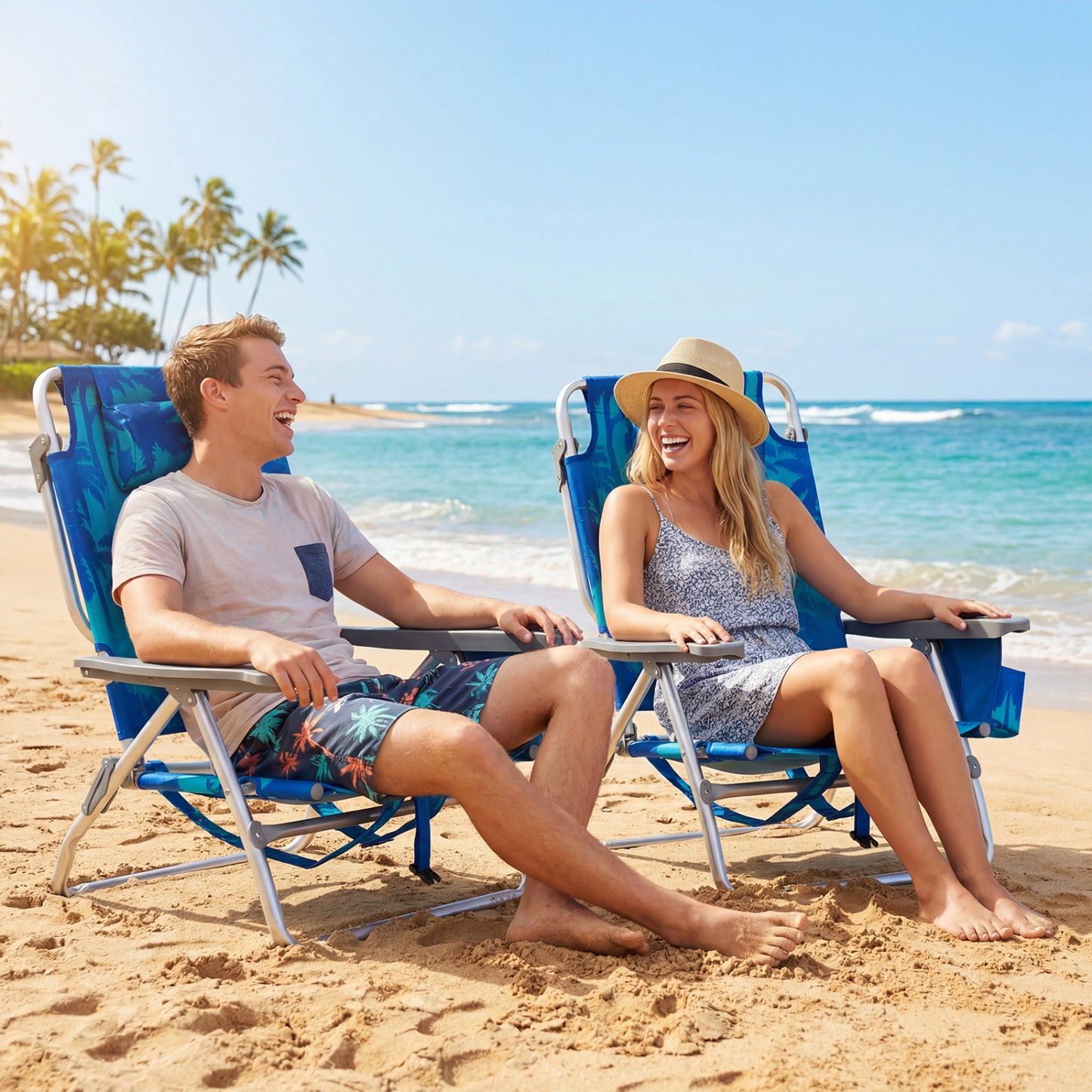 Folding Beach Chair 2-Pack with 5-Position Backrest & Pillow