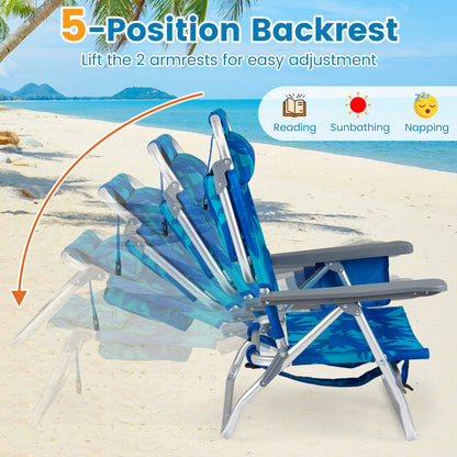 Folding Beach Chair 2-Pack with 5-Position Backrest & Pillow
