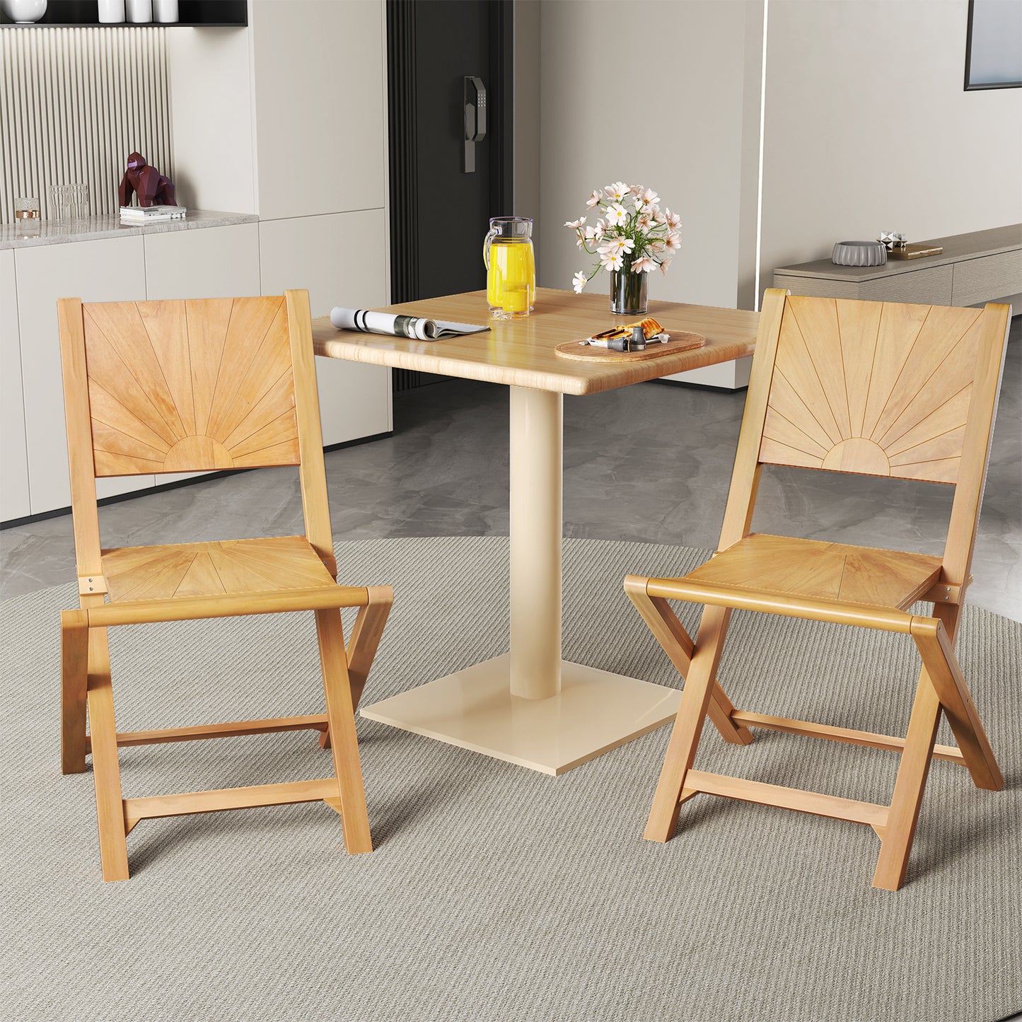 Folding Teak Patio Dining Chairs Set of 2 with Inclined Backrest