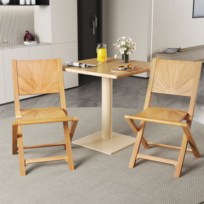Folding Teak Patio Dining Chairs Set of 2 with Inclined Backrest