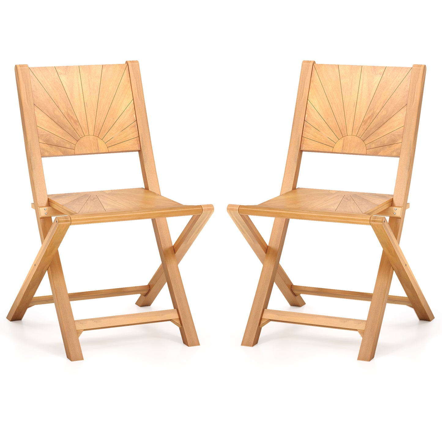 Folding Teak Patio Dining Chairs Set of 2 with Inclined Backrest