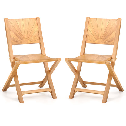 Folding Teak Patio Dining Chairs Set of 2 with Inclined Backrest