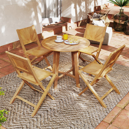 Folding Teak Patio Dining Chairs Set of 2 with Inclined Backrest
