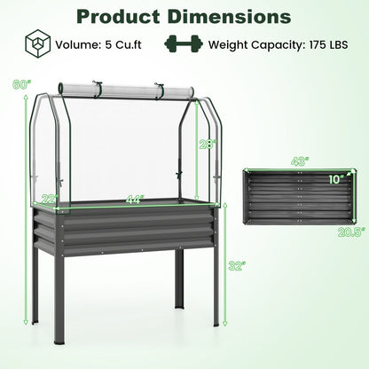 2 Pieces Galvanized Raised Garden Bed with Legs and Greenhouse Cover for Vegetable Flower