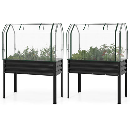 2 Pieces Galvanized Raised Garden Bed with Legs and Greenhouse Cover for Vegetable Flower
