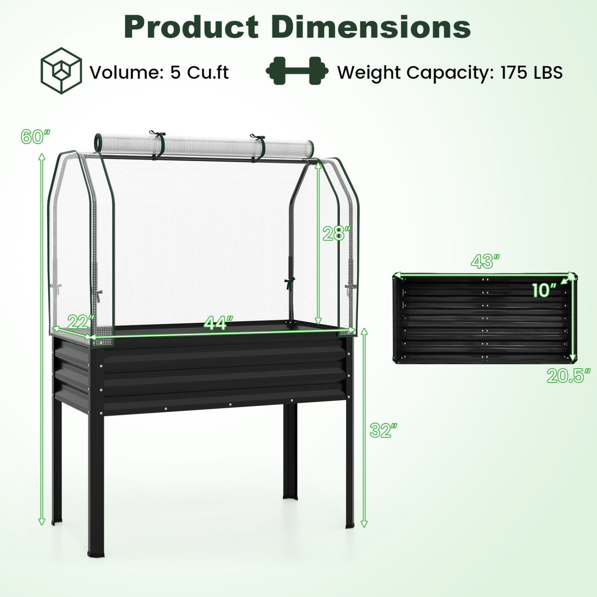 2 Pieces Galvanized Raised Garden Bed with Legs and Greenhouse Cover for Vegetable Flower