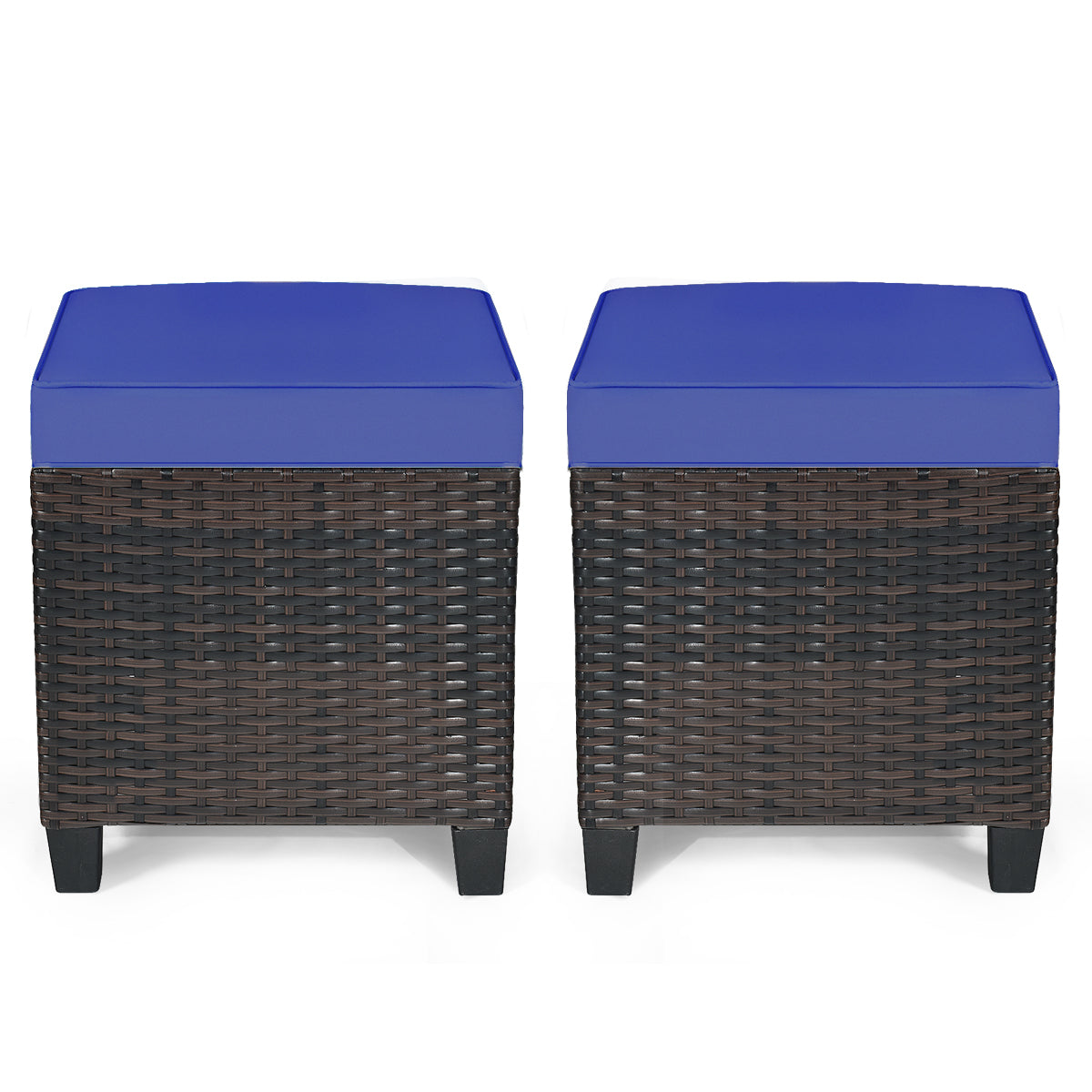 Patio Rattan Ottoman Set with Removable Cushions (2-Piece)