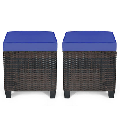 Patio Rattan Ottoman Set with Removable Cushions (2-Piece)