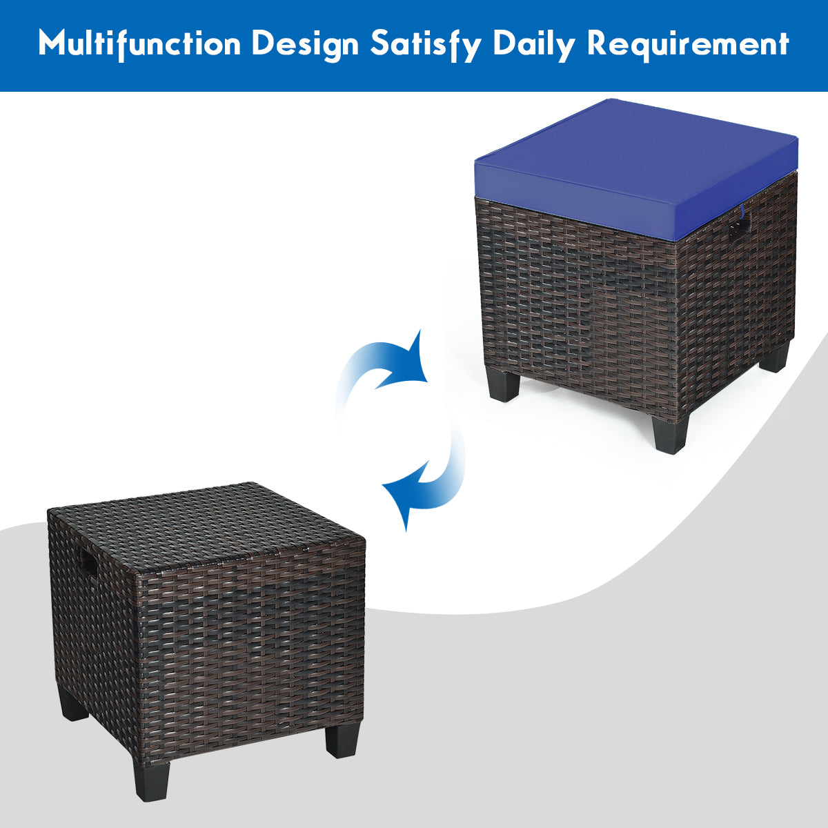 Patio Rattan Ottoman Set with Removable Cushions (2-Piece)