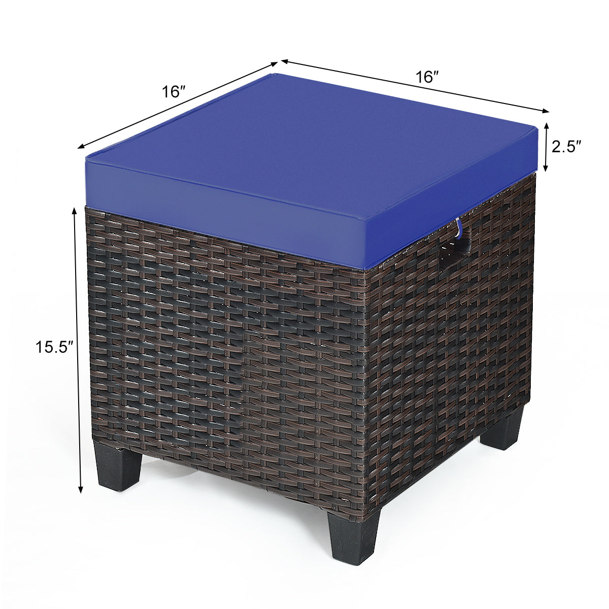 Patio Rattan Ottoman Set with Removable Cushions (2-Piece)