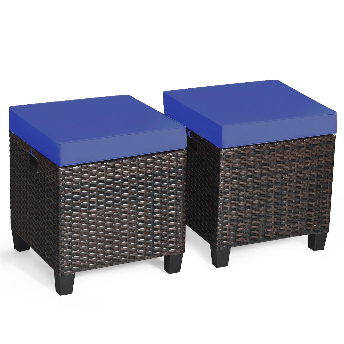 Patio Rattan Ottoman Set with Removable Cushions (2-Piece)