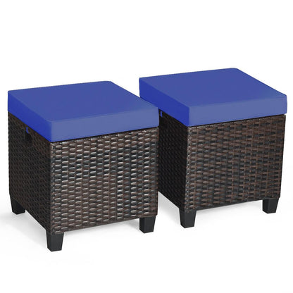 Patio Rattan Ottoman Set with Removable Cushions (2-Piece)
