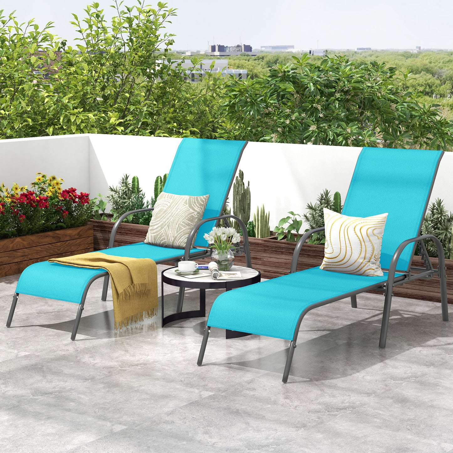 Outdoor Chaise Lounge Chairs Set of 2 with Adjustable Backrest