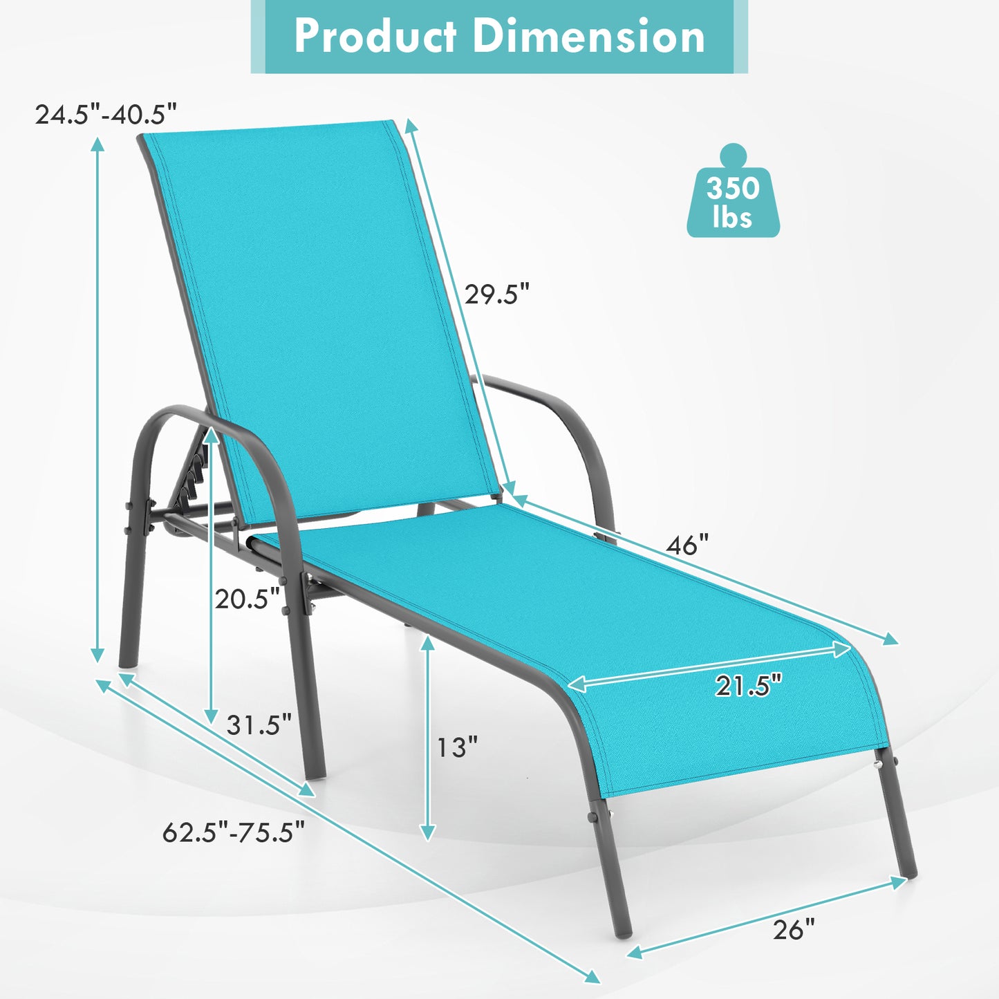 Outdoor Chaise Lounge Chairs Set of 2 with Adjustable Backrest