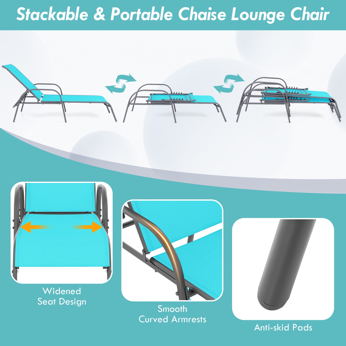 Outdoor Chaise Lounge Chairs Set of 2 with Adjustable Backrest