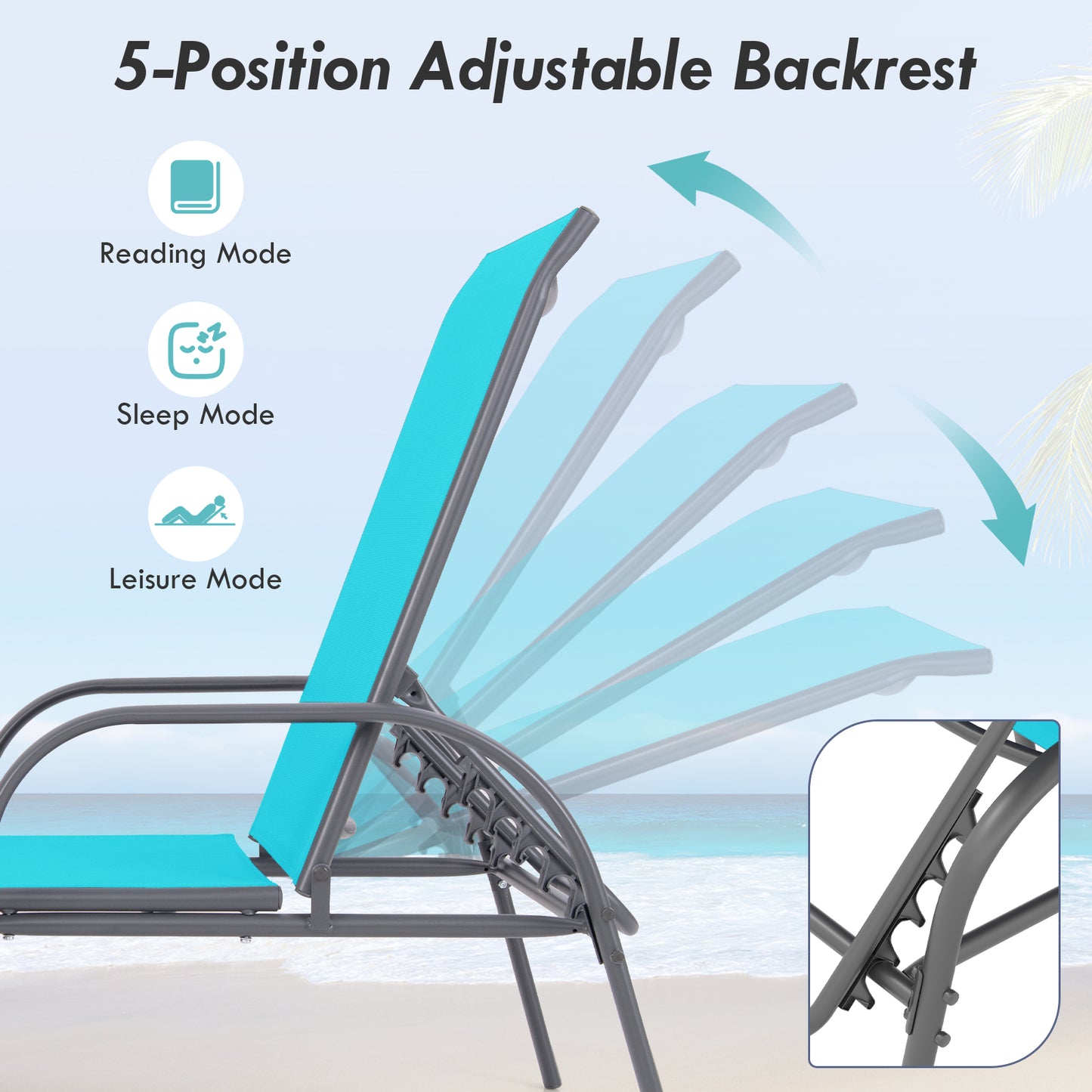 Outdoor Chaise Lounge Chairs Set of 2 with Adjustable Backrest