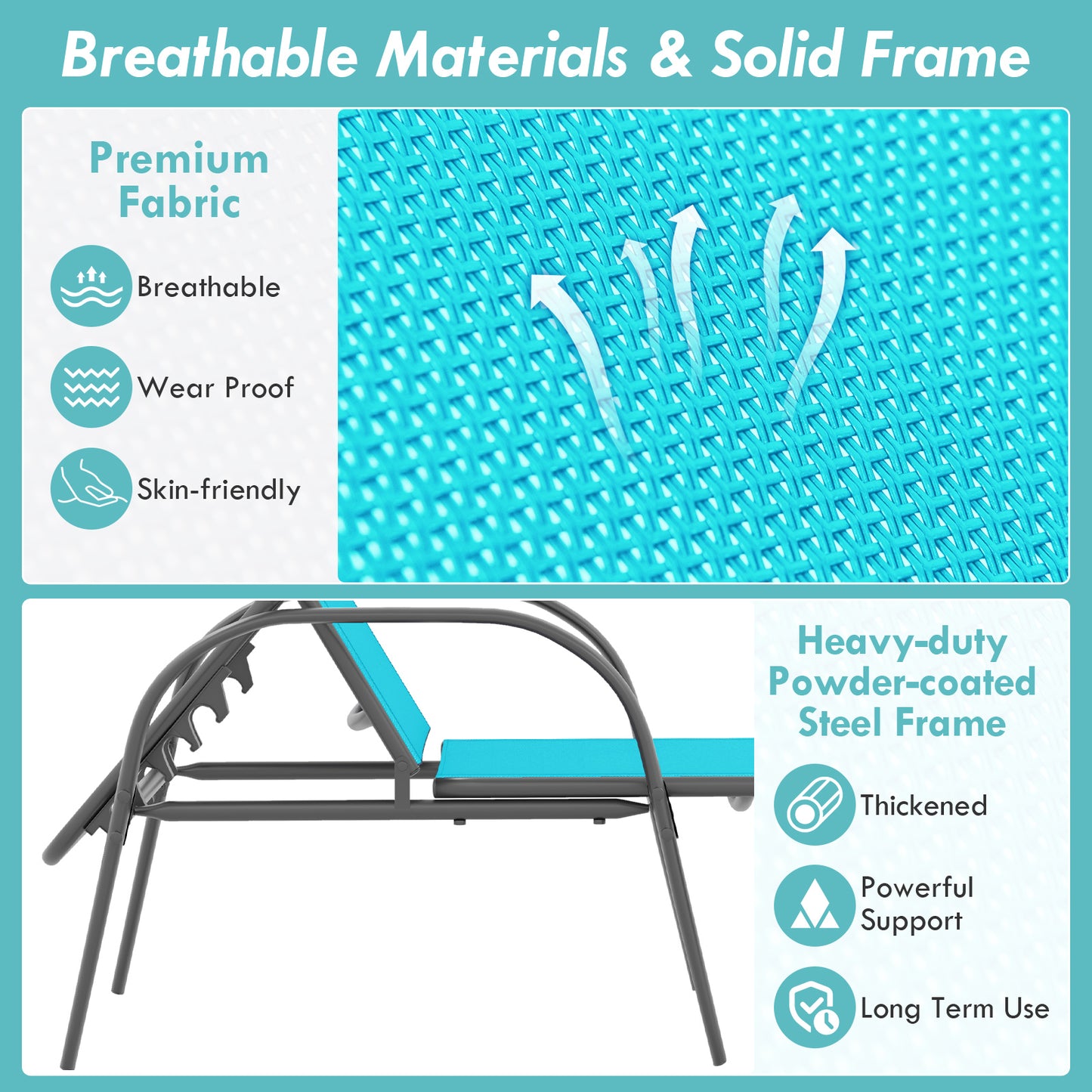 Outdoor Chaise Lounge Chairs Set of 2 with Adjustable Backrest