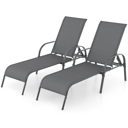 Outdoor Chaise Lounge Chairs Set of 2 with Adjustable Backrest