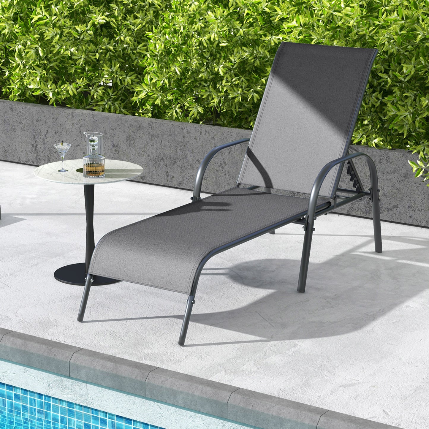 Outdoor Chaise Lounge Chairs Set of 2 with Adjustable Backrest