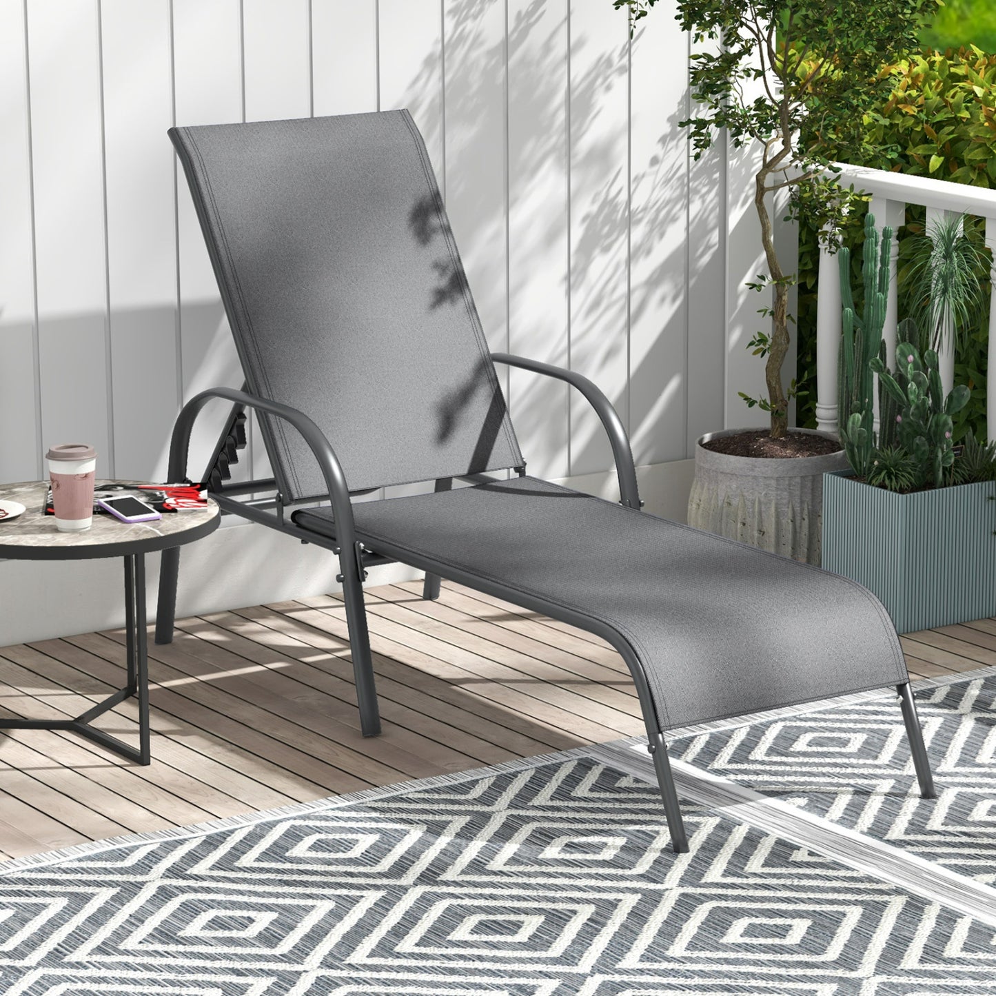 Outdoor Chaise Lounge Chairs Set of 2 with Adjustable Backrest