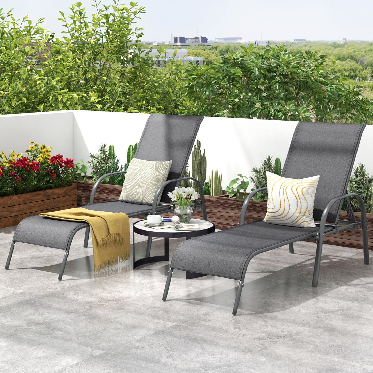 Outdoor Chaise Lounge Chairs Set of 2 with Adjustable Backrest