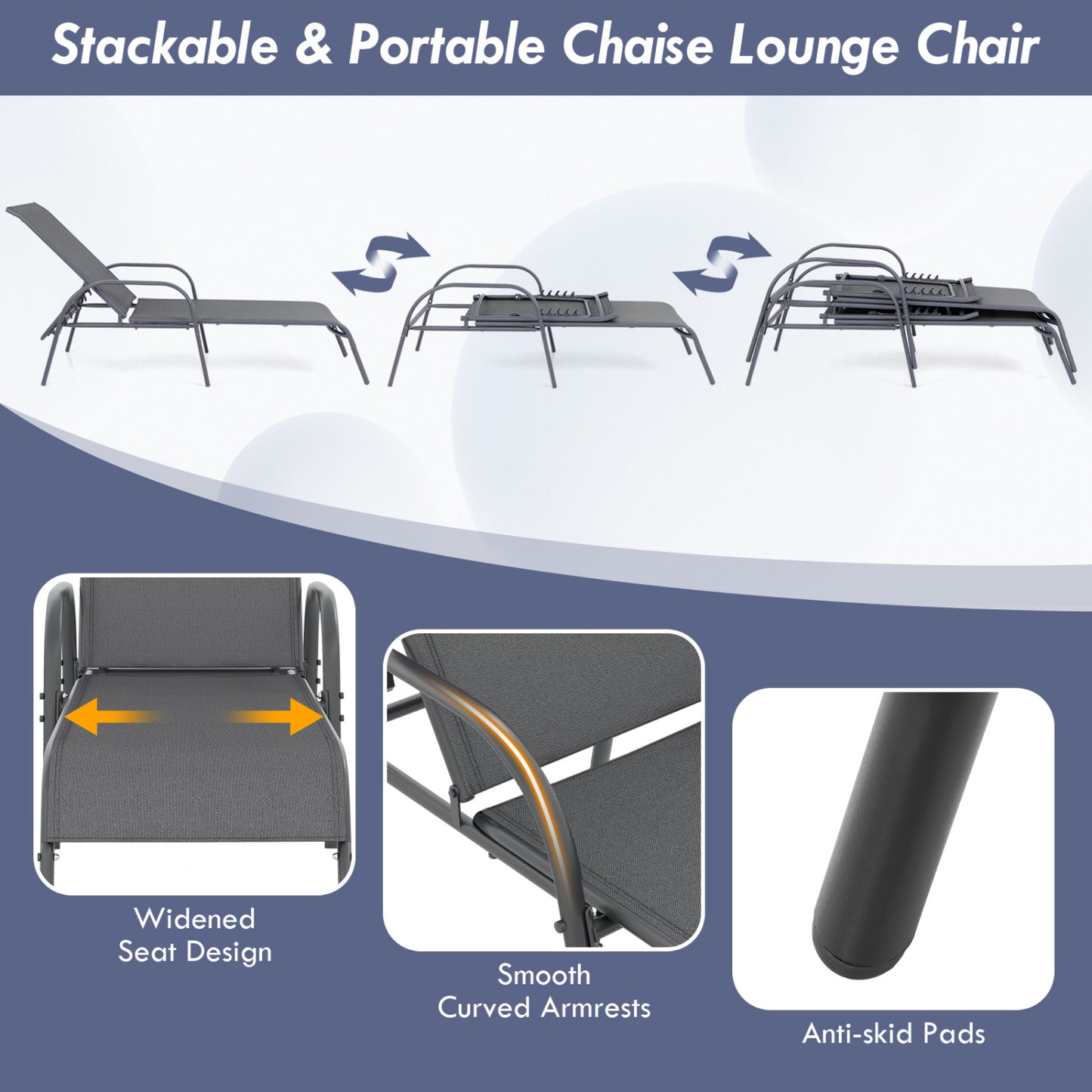 Outdoor Chaise Lounge Chairs Set of 2 with Adjustable Backrest