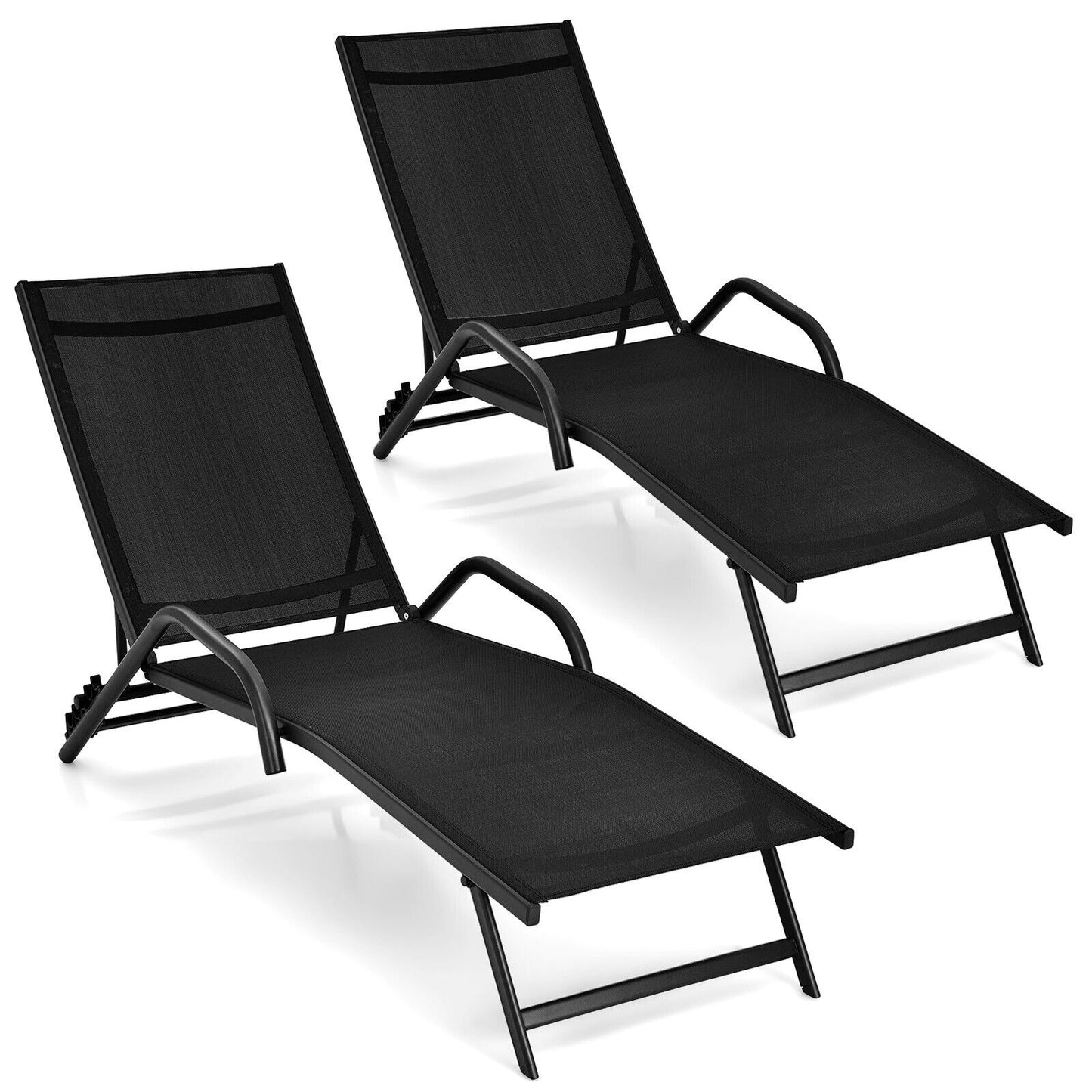 Outdoor Chaise Lounge Set with 5-Position Adjustable Backrest