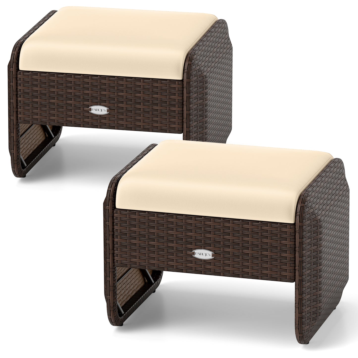 PE Wicker Ottomans Set of 2 with Removable Cushions