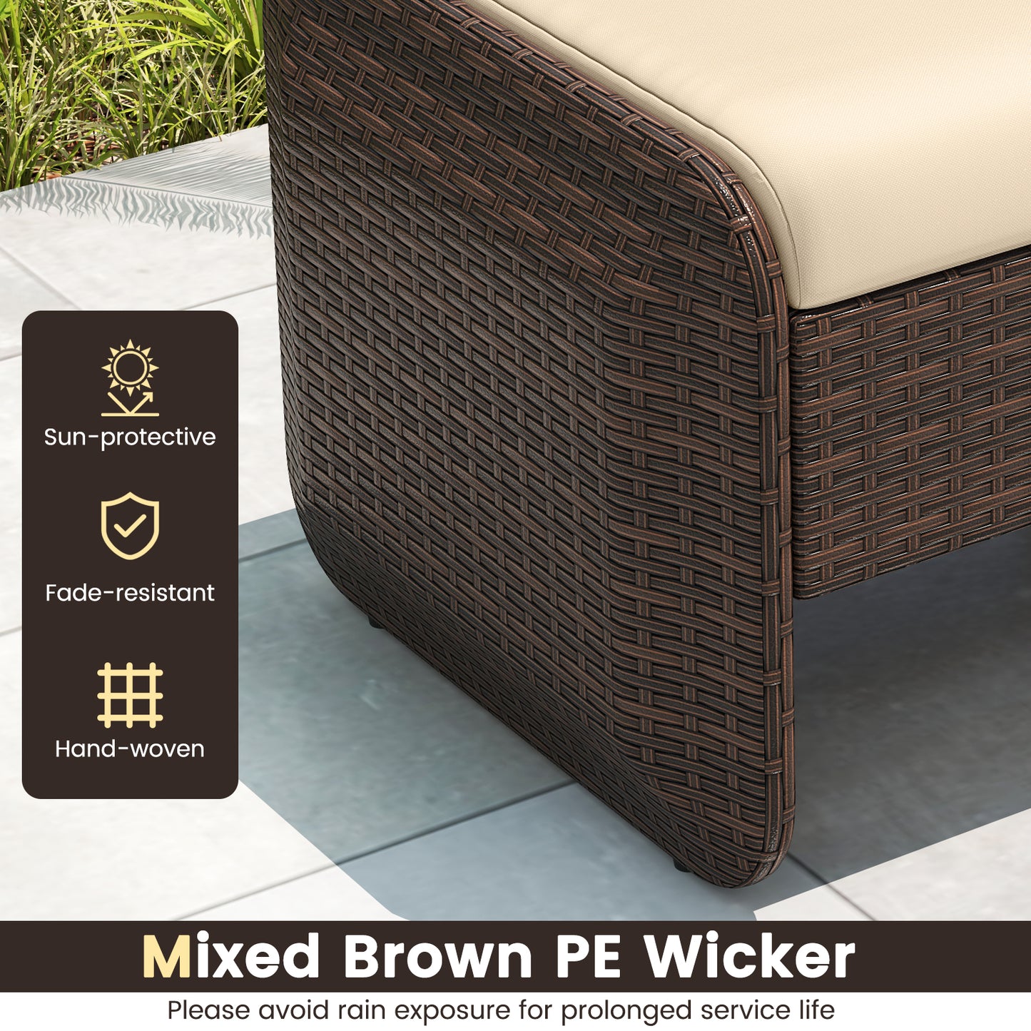 PE Wicker Ottomans Set of 2 with Removable Cushions