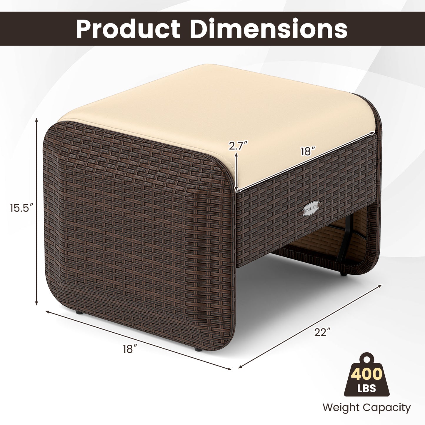PE Wicker Ottomans Set of 2 with Removable Cushions