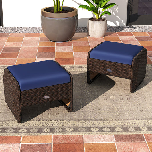 PE Wicker Ottomans Set of 2 with Removable Cushions