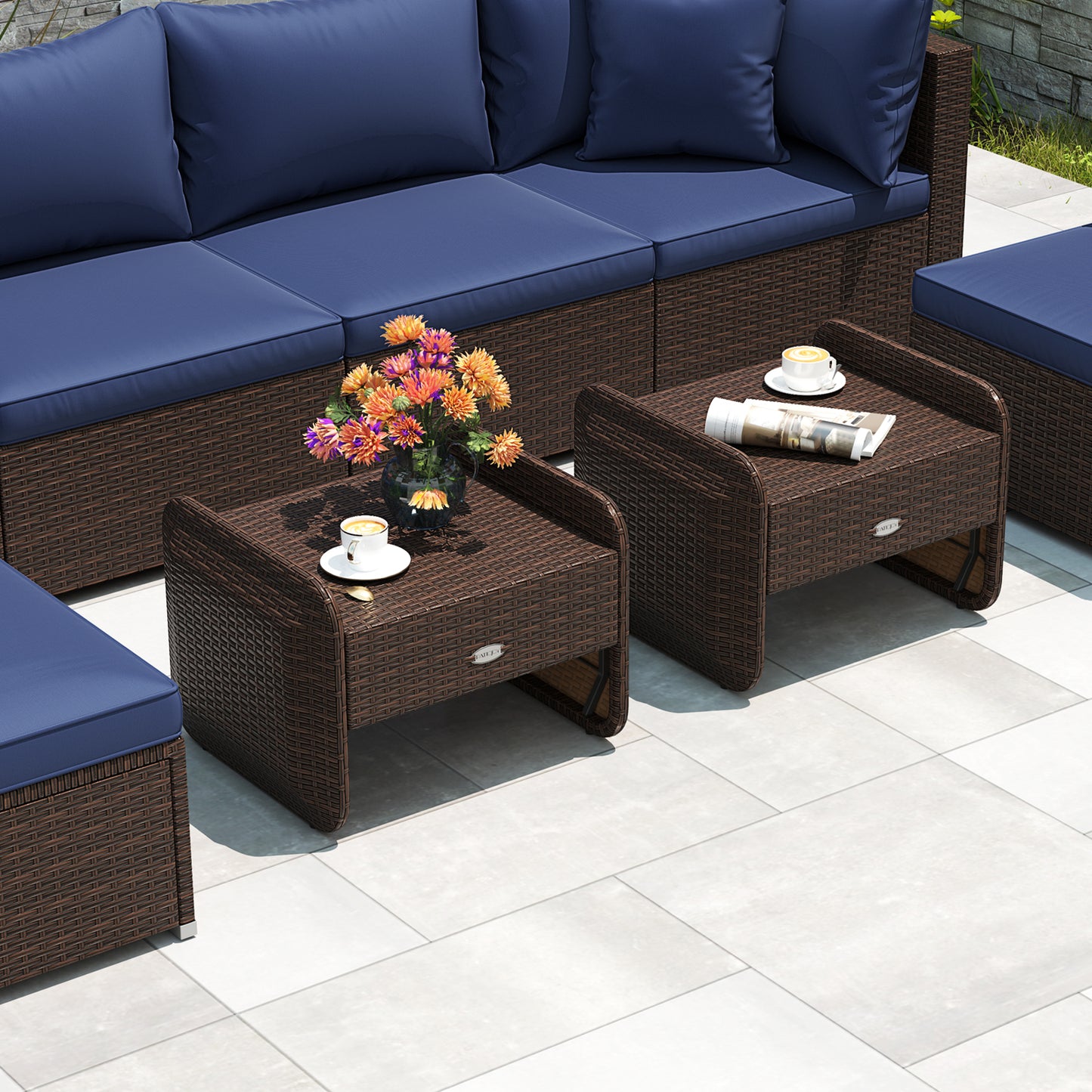 PE Wicker Ottomans Set of 2 with Removable Cushions
