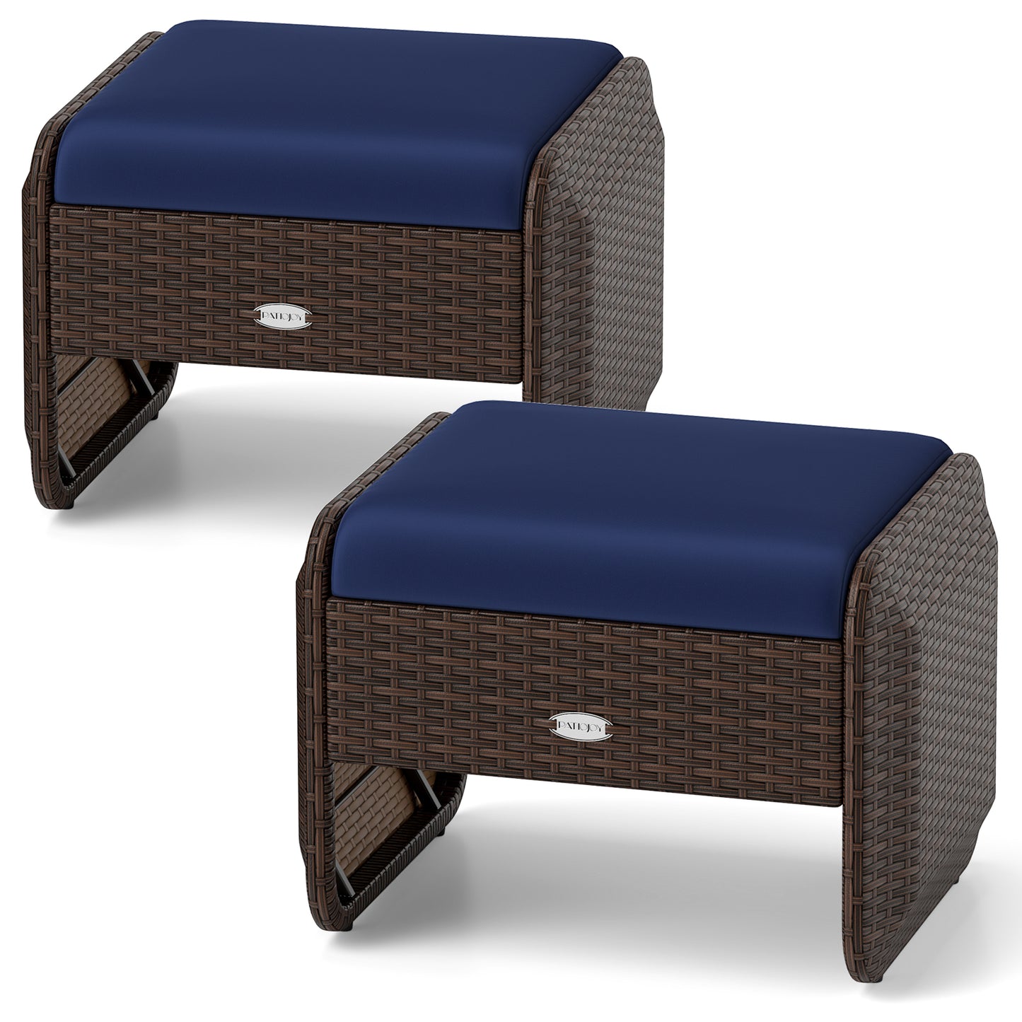 PE Wicker Ottomans Set of 2 with Removable Cushions