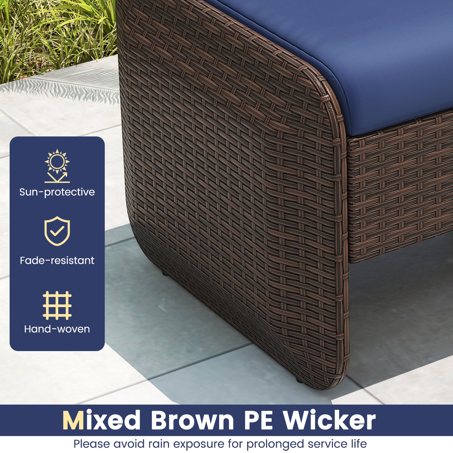 PE Wicker Ottomans Set of 2 with Removable Cushions