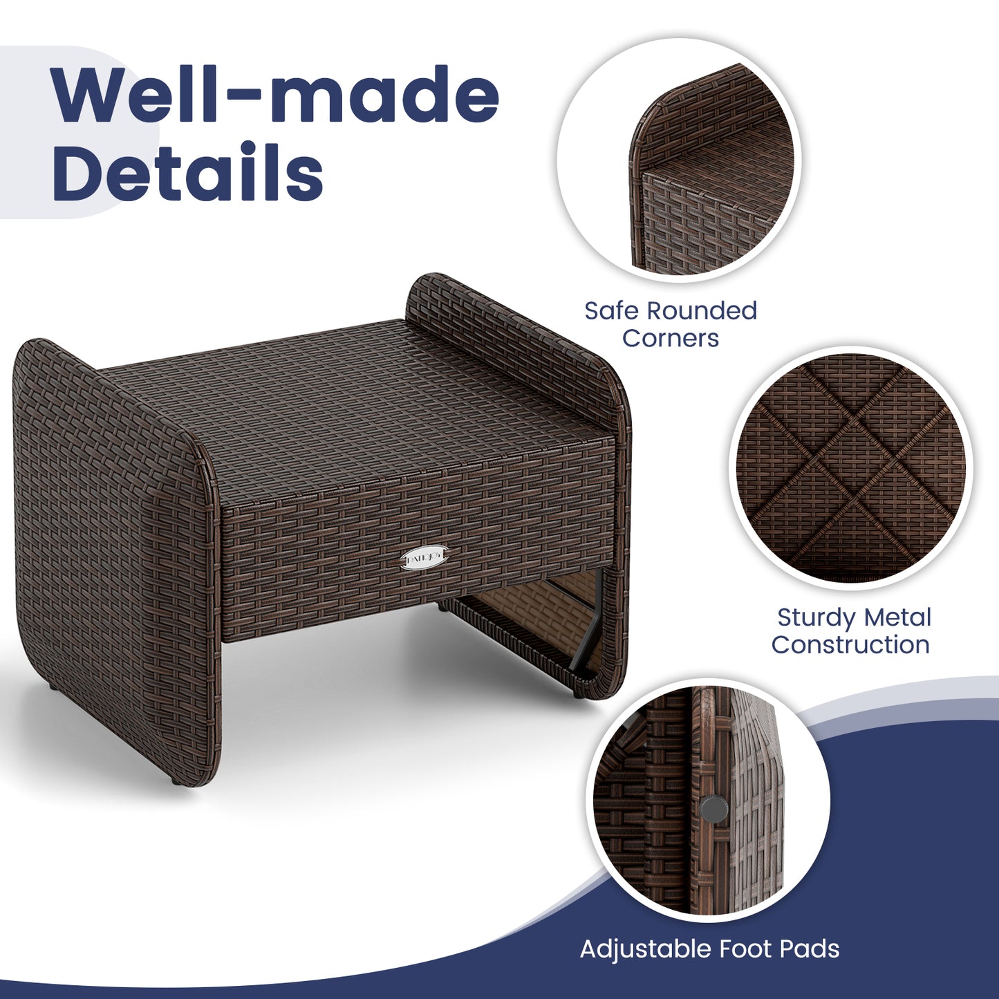 PE Wicker Ottomans Set of 2 with Removable Cushions